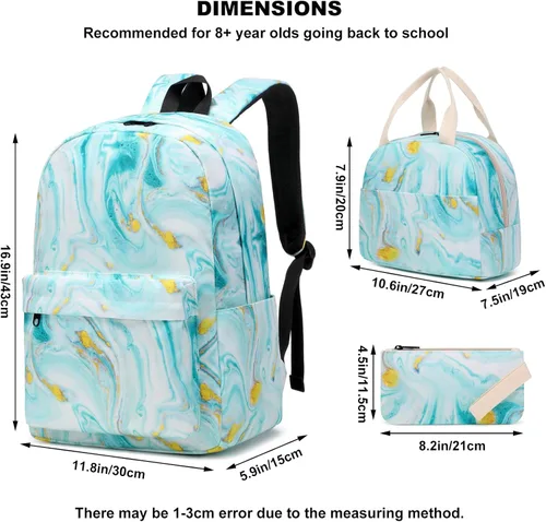 Vista 4 de Mochila infantil para niñas, adolescentes, bolsas escolares con bolsa de almuerzo, estuche para lápices