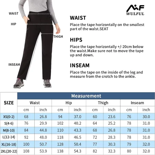 Vista 6 de WULFUL Pantalones de nieve impermeables y resistentes al viento para mujer con forro polar con aislamiento de Softshell