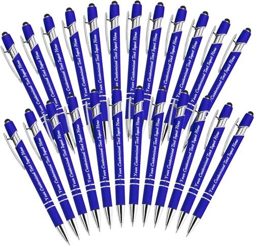 Vista 38 de Bolígrafo personalizado, 50 bolígrafos personalizados, grabado a granel con logotipo de nombre, lápiz digital de tinta negra suave con toque