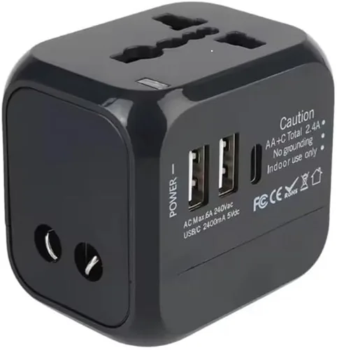 Vista 8 de Toptekits Adaptador de corriente universal todo en uno, convertidor de viaje global tres en uno, conversión de viaje global, 3 enchufes, adaptador