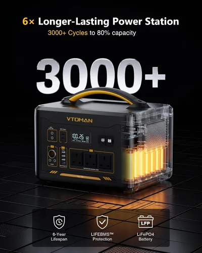 Vista 6 de VTOMAN 1800W 1408Wh LFP Estación de energía portátil con panel solar