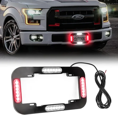 Vista 9 de Luces estroboscópicas de 13.5 pulgadas con 24 luces LED para matrícula, impermeable, marco de matrícula, luces de advertencia amarillas ámbar