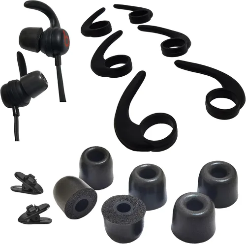 Vista 6 de Aletas universales para los oídos, puntas de repuesto para auriculares, puntas de silicona, 3 pares cada uno, 2 clips de cable