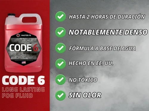 Vista 2 de Master FX Code 6 Fog Juice - Líquido a base de agua extremadamente duradero, de alto rendimiento, inodoro para máquinas de niebla de 400 a 1500 W