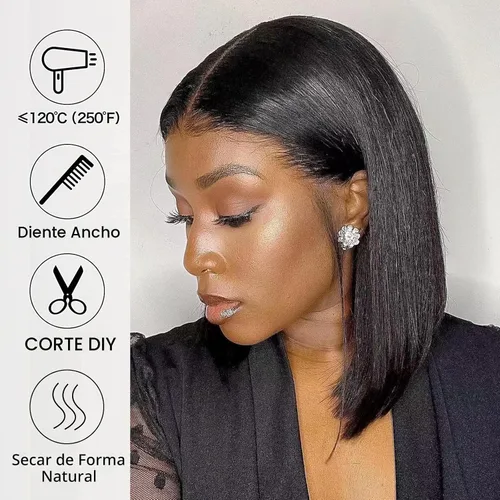 Vista 6 de Peluca Bob de 10 Pulgadas de Cabello Humano, Pelucas Frontales de Encaje HD 13x4 de Cabello Humano Pre-Desplumadas, Peluca Bob Corta, Pelucas