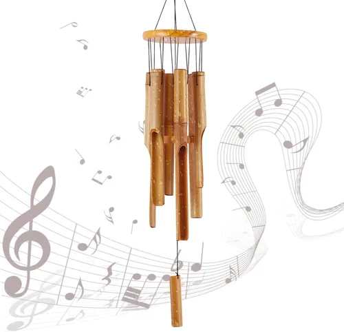 Vista 4 de Campanillas de viento de bambú de 32 pulgadas, regalos conmemorativos para mamá, campanillas de viento de madera hechas a mano con melodía de tono