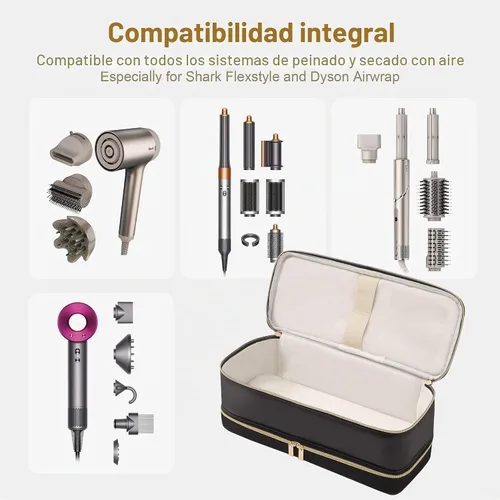 Vista 4 de BAGCRAZY Estuche de transporte de viaje para secador de pelo Dyson Shark Flexstyle Revlon Airwrap, estuche de viaje Dyson Airwrap de doble capa Negro