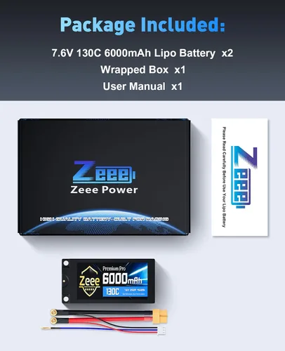Vista 7 de Zeee Premium Pro 2S 6000mAh Lipo Batería 7.6V 130C con conector de bala a XT60 de 0.197 in, resistencia interna ultrabaja, carcasa rígida para auto