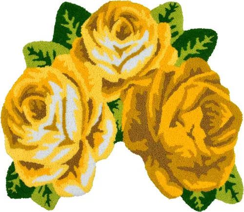 Vista 7 de Alfombrilla Abreeze con 4 rosas, alfombrillas con diseño de flores azul, hecha a mano, antideslizante (no se desliza), alfombrilla moderna, de puede