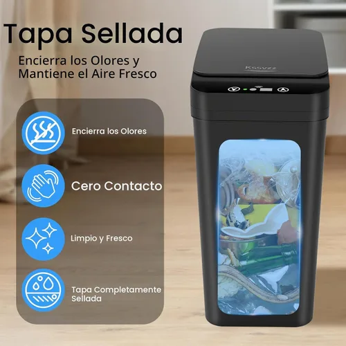 Vista 5 de Paquete de 3 cubos de basura automáticos pequeños para baño con tapa - Cubo de basura sin contacto de 2.5 galones, cubo de basura inteligente