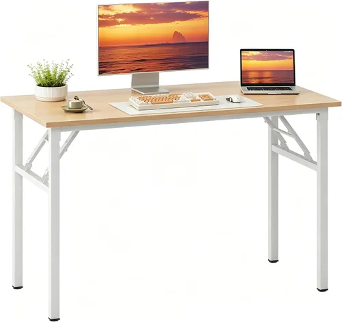 Vista 48 de Need - Escritorio plegable de 31 1/2" sin ensamblaje, mesa pequeña para computadora, escritorio robusto y resistente para espacios pequeños, marco