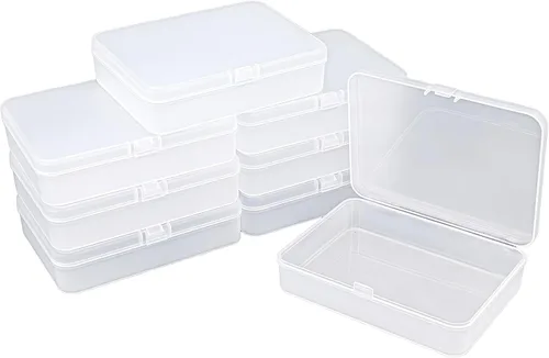 Vista 12 de Goodma 12 cajas de plástico rectangulares de plástico, contenedores organizadores vacíos con tapas con bisagras para objetos pequeños y otros Azul