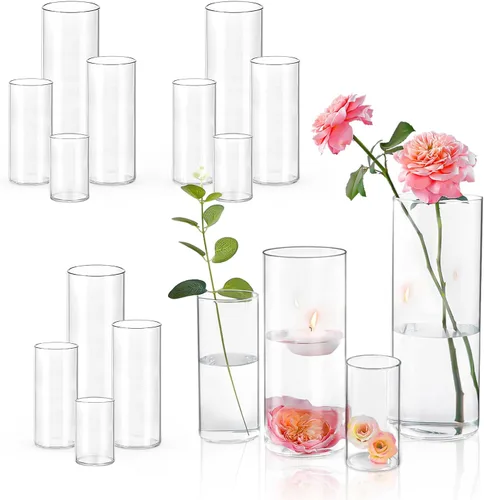 Vista 12 de UPBUD Jarrones Cilíndricos de Vidrio Pequeños de 4 Pulgadas para Centros de Mesa 12 piezas Jarrón de Flores Transparente para Decoraciones