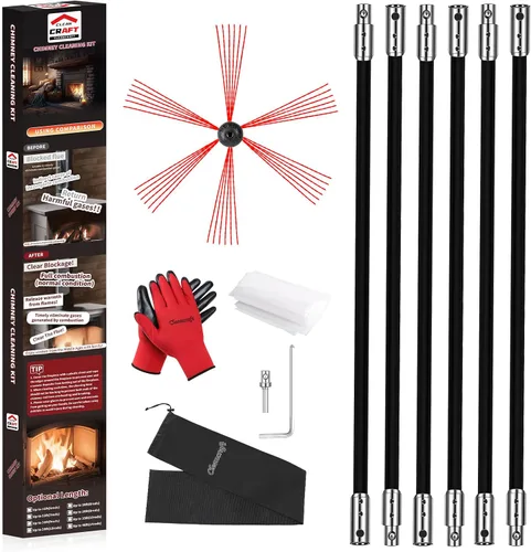 Vista 8 de Kit de limpieza de chimeneas de 16 pies, kit de limpieza de chimenea con 5 varillas de chimenea flexibles de nailon negro, sistema de limpieza