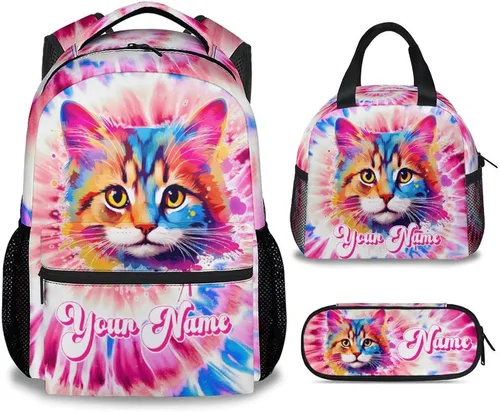 Vista 11 de UNIKITTY Mochila para niños con nombre personalizado, juego de 3 piezas con bolsa de almuerzo y estuche para lápices, bolsa escolar de 17 pulgadas