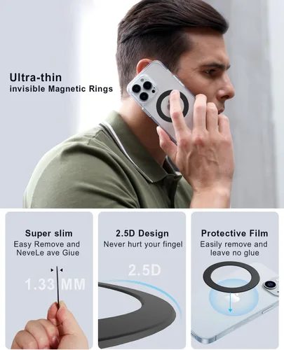 Vista 2 de Anillos adaptadores magnéticos 2 piezas compatibles con MagSafe, para Kindle Pop Socket Magnetic, para accesorios Magsafe y carga inalámbrica