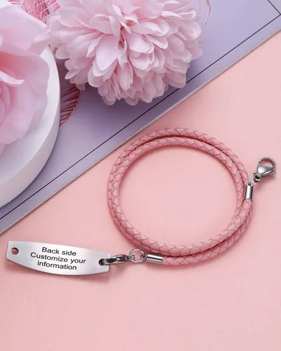 Vista 5 de Pulseras de alerta médica con grabado gratuito para mujeres y hombres con cuerda de cuero Rolo Pulsera de repuesto intercambiable Etiqueta