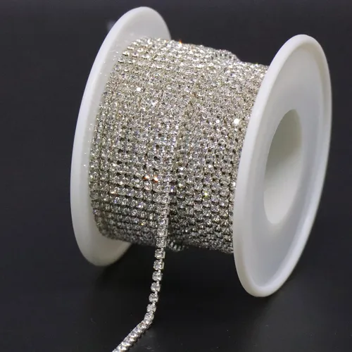 Vista 12 de Jerler 9 metros de adornos de diamantes de imitación con cadena cerrada SS6.5/2.0mm, cadena AB para costura, manualidades, ideal para bodas AB dorado