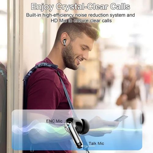 Vista 5 de Auriculares inalámbricos, auriculares Bluetooth 5.4, micrófono con cancelación de ruido ENC con graves estéreo, auriculares de reproducción de 40