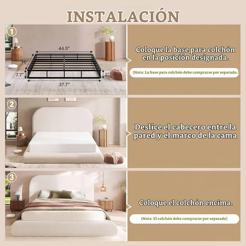 Vista 6 de [Usado] YITAHOME Base de cama tamaño King, cama de nube suave con estribo, esquinas Beige
