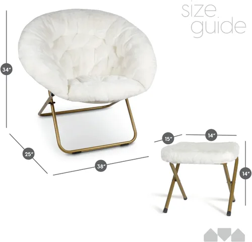 Vista 3 de Milliard Silla acogedora/silla platillo de piel sintética para dormitorio/XL (blanco + reposapiés)