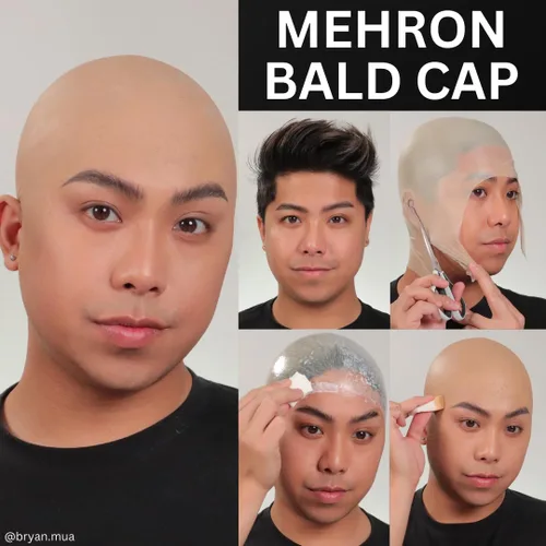 Vista 3 de Mehron Gorra profesional de maquillaje para adultos, hombres y mujeres Gorra calva para disfraz de Halloween, cosplay y teatro (látex)
