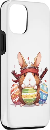 Vista 3 de iPhone 15 Colorful Easter Eggs Hunt Ninja Guinea Pig With Bunny Ears Case