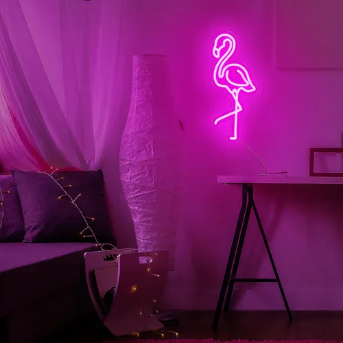 Vista 5 de ROCEEI Letrero de neón LED de flamenco tropical, luces de neón alimentadas por USB, letrero de arte de pared para decoración de Navidad, habitación