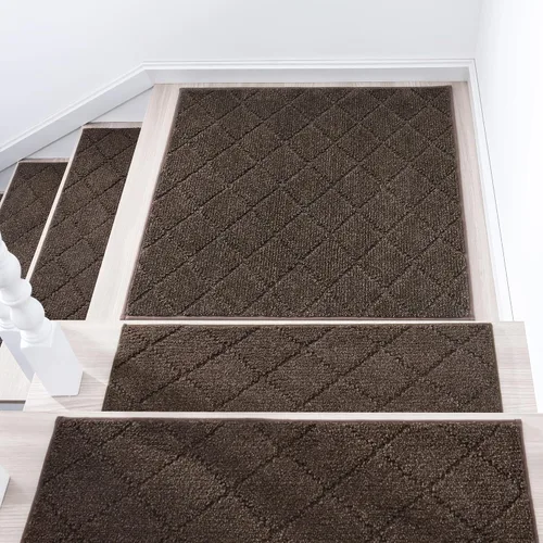 Vista 29 de COSY HOMEER - Alfombra antideslizante para escaleras, para interiores y escalones de madera, para niños y perros, 100 % poliéster, base de Beige