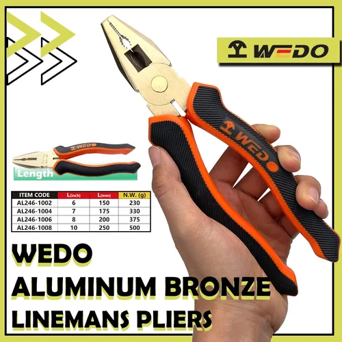 Vista 2 de WEDO Alicates de Lineman's sin chispas de 6 pulgadas, cortador lateral de seguridad sin chispas, alicates combinados, pelacables, crimpadora, Bronce