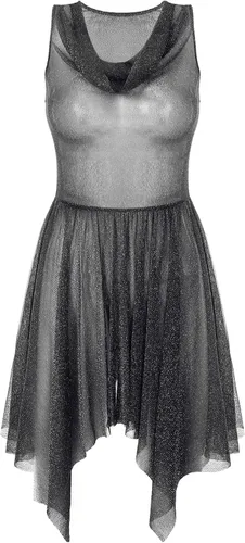Vista 3 de Aislor Disfraz de danza lírica para mujer, diseño de alabanza, asimétrica, superpuesta Negro