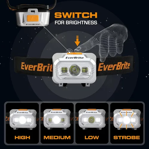 Vista 2 de EverBrite Linterna frontal LED, 4 modos de iluminación, cabezal giratorio con diadema ajustable, IPX4 resistente al agua, perfecto para correr
