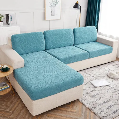 Vista 15 de Fundas de cojín elásticas para sofá, funda de cojín para asiento de sofá, diseño de hojas jacquard, protector de muebles para sofá seccional Beige