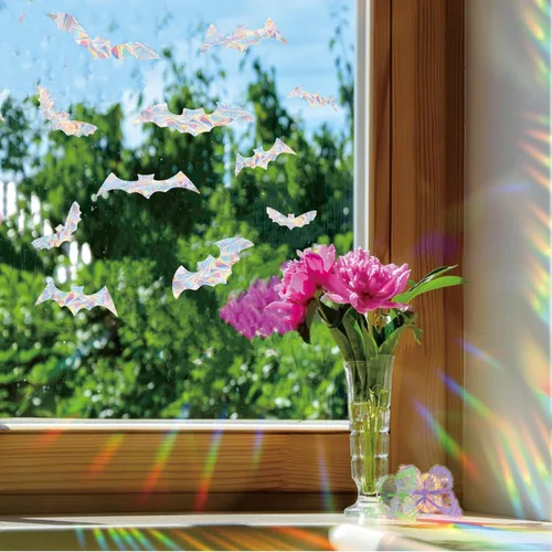 Vista 5 de 45 calcomanías para ventana de murciélago de Halloween que evitan que los pájaros golpeen las ventanas, calcomanías de arco iris, no requiere
