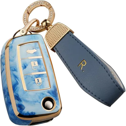 Vista 10 de SANRILY Carcasa para llave con tapa de 2 botones con patrón de jade azul para Nissan Rogue Frontier, sin llave, protección completa, funda de TPU
