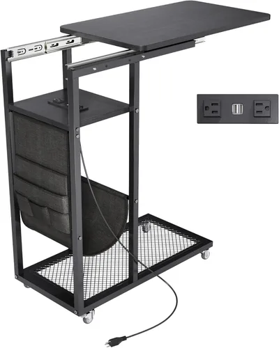 Vista 7 de Mesa auxiliar en forma de C de Colima con estación de carga (Negro, Extra Grande)