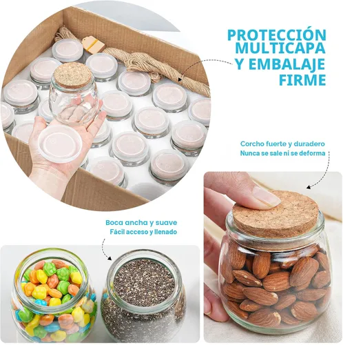 Vista 2 de Syntic Paquete de 40 tarros pequeños de vidrio con tapas de corcho, tarros de masón vacíos de 7 onzas para hacer velas, recipiente de yogur