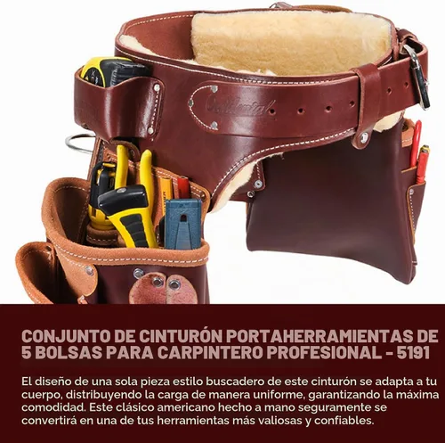 Vista 2 de Occidental Leather Pro Carpenter's - Conjunto de cinturón de herramientas de 5 bolsas, mediano, 22 bolsillos y portaherramientas, cuero de grano