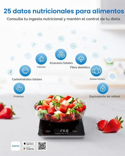 Vista 2 de RENPHO Báscula digital de cocina inteligente, báscula de peso de alimentos con calculadora nutricional, báscula de gramos para pérdida de peso, Negro