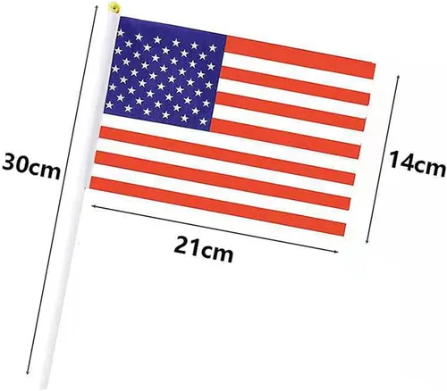 Vista 2 de Decoraciones de bandera del 4 de julio, paquete de 10 banderas de mano de Estados Unidos, mini banderas americanas, suministros de fiesta