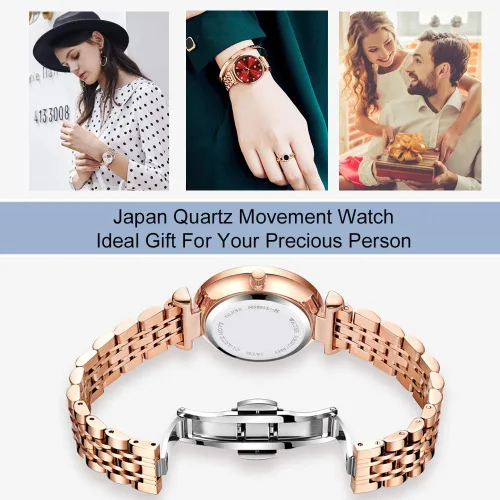 Vista 6 de OLEVS Rose Gold Watches for Women Stainless Steel Band Quartz Small Face Waterproof Watches Fashion Luxury Classic Wrist Watch with Date Ladies