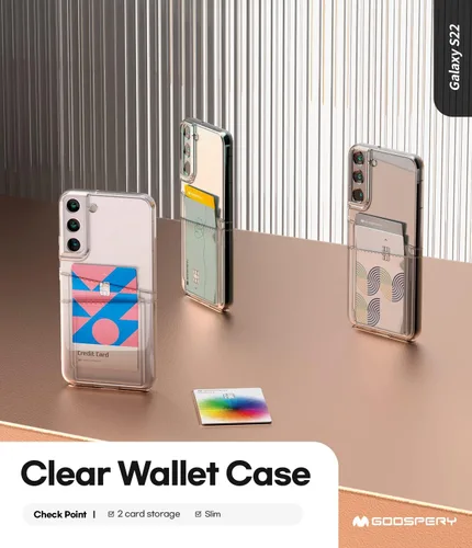 Vista 2 de GOOSPERY Cartera transparente diseñada para Galaxy S22, diseño súper delgado, fácil de usar, con capacidad para 2 tarjetas, funda protectora
