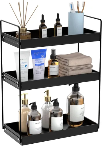 Vista 12 de NPPLUS Organizador de encimera de baño, estante de metal de 2 niveles para el cuidado de la piel, negro mate, 13.6 pulgadas de largo x 6.9 pulgadas
