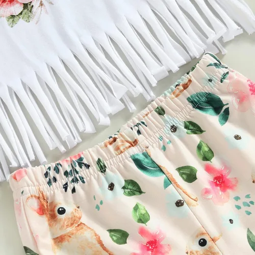 Vista 6 de AEEMCEM Conjunto de 2 piezas de camiseta de Pascua para niña pequeña, camiseta de conejo, camiseta y pantalones acampanados, ropa de Pascua