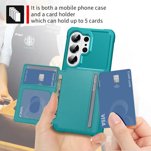 Vista 147 de Funda para Samsung Galaxy S21 Ultra con tarjetero, compatible con soporte magnético para automóvil, resistente a los golpes, resistente, suave, TPU