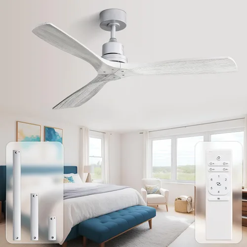 Vista 18 de Sofucor - Ventilador de techo inteligente de 52 pulgadas sin luz - Ventilador de techo moderno de madera maciza para exteriores con 3 aspas sin luz