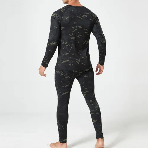 Vista 6 de Muscularfit Conjunto de 2 piezas para correr, fitness, compresión, manga larga, camuflaje, secado rápido, pantalones deportivos, gimnasio, yoga