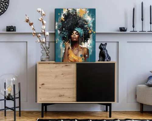 Vista 209 de Arte de pared afroamericano, decoración de rey y reina bailarín negro para sala de estar, arte de pareja de amor negro para dormitorio, lienzo