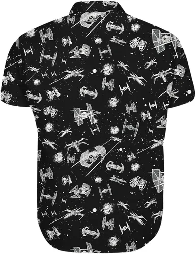 Vista 3 de GLANRA Camisa hawaiana tropical con patrón de acorazados espaciales manga corta con botones camisa de playa para vacaciones camisa unisex