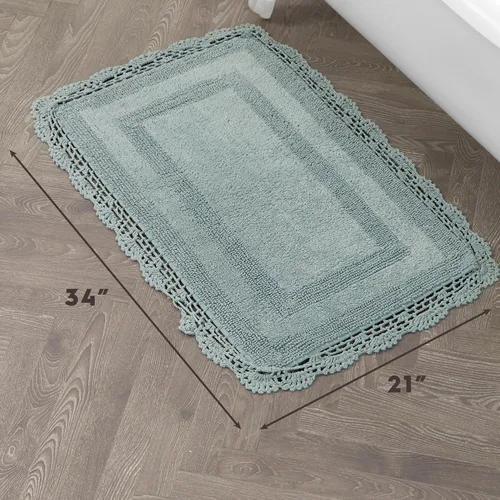 Vista 2 de Laura Ashley Alfombra de baño absorbente reversible de ganchillo suave y afelpada, 100% algodón, 21 x 34 pulgadas, color azul aguamarina